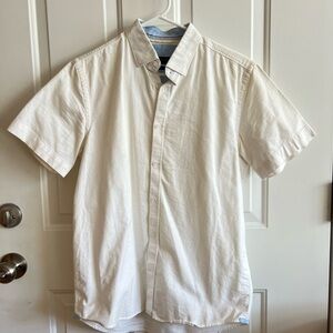 Zara Men's Cream Short Sleeve Button Down Shirt